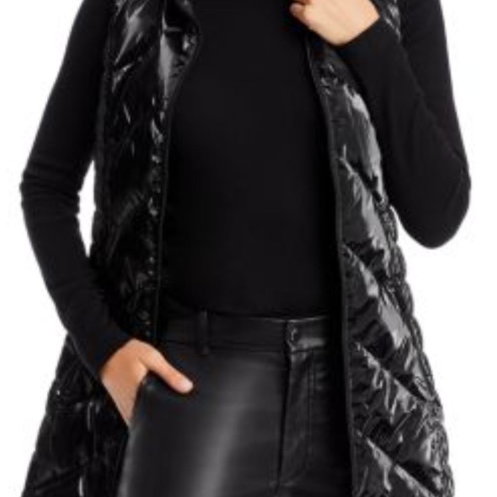 ANORAK Women's Shiny Black Long Puffer Vest - Picture 3 of 12